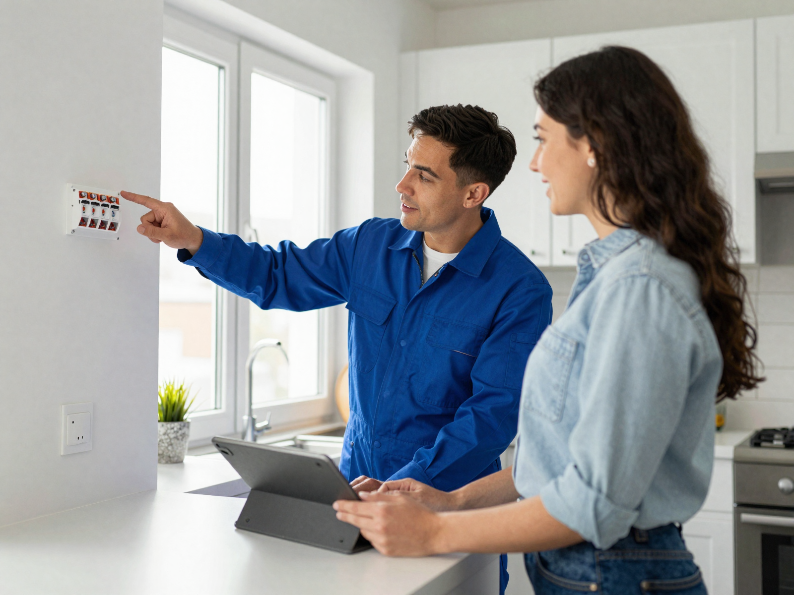 Electrician consulting with homeowner